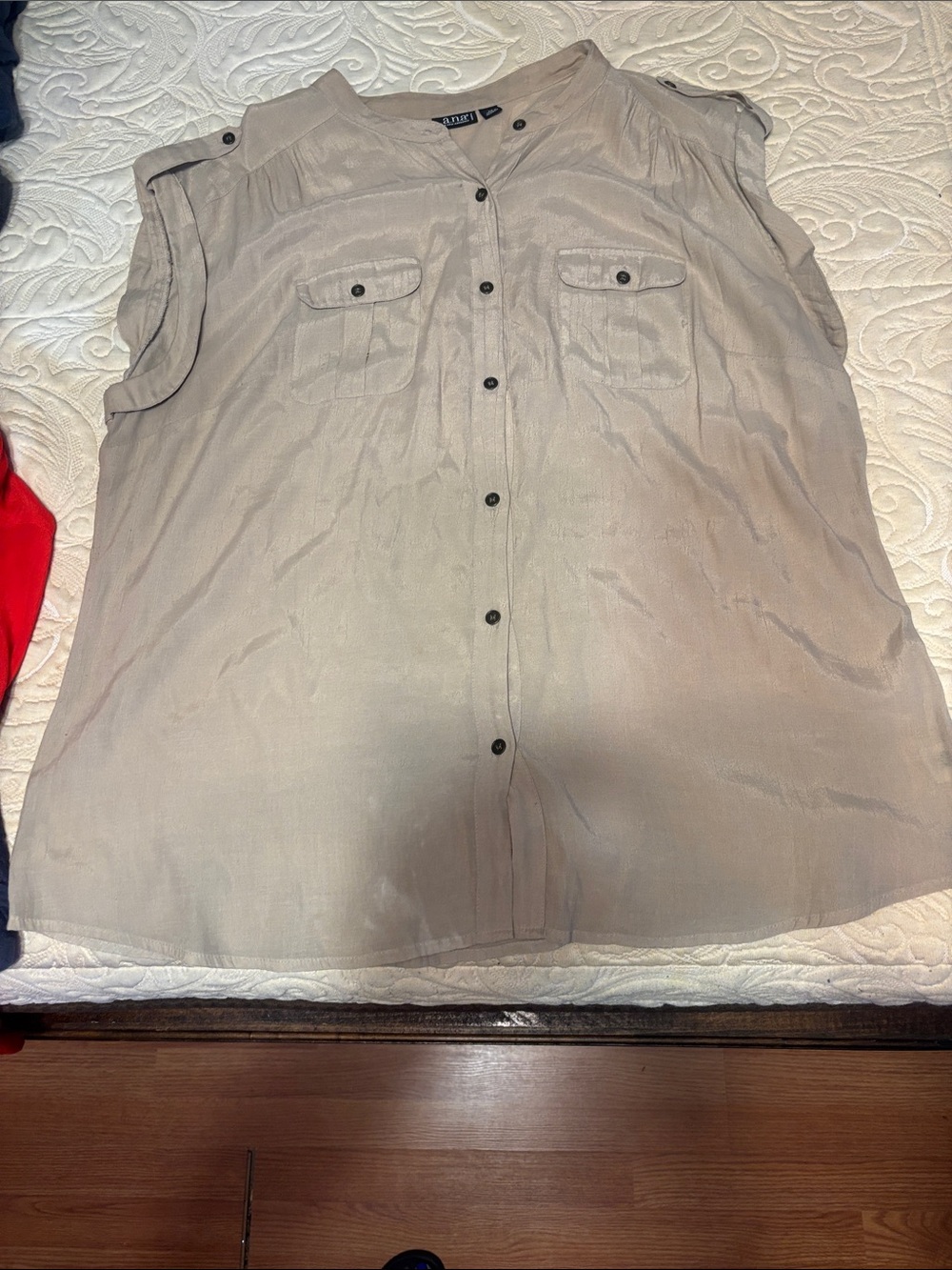 a.n.a Taupe Sleeveless Button-Front Utility Blouse